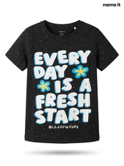 Girls' "Every Day Is A Fresh Start" Glitter T-Shirt - Black