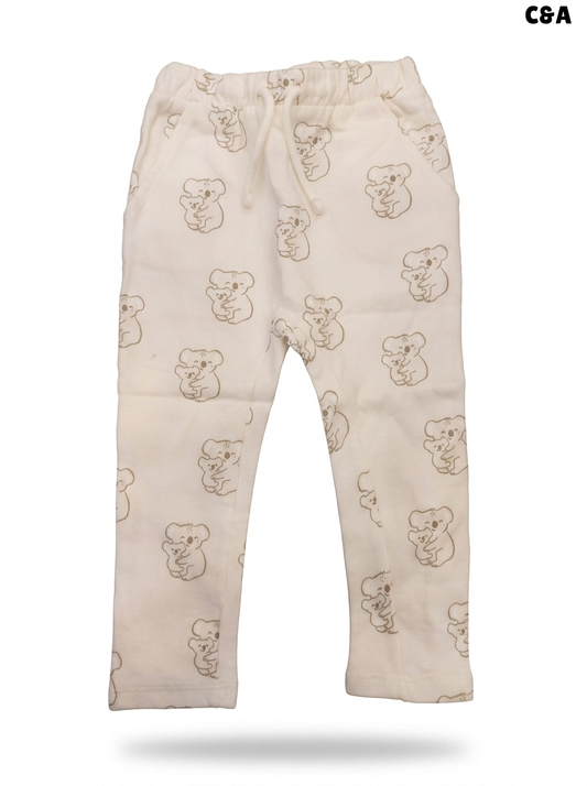 Girls' Printed Joggers – Cute Koala Pattern (Off-White)