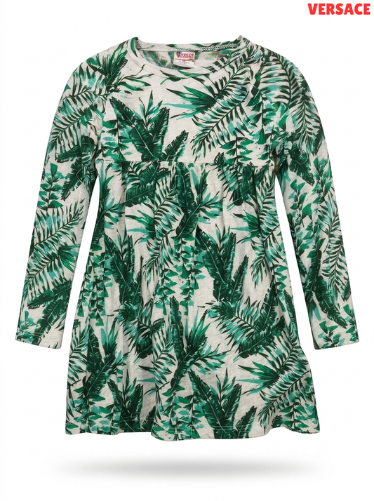 Versace Girls Tropical Leaf Print Dress