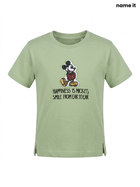 Kids' Disney Mickey Mouse "Smile From Ear To Ear" T-Shirt - Sage Green