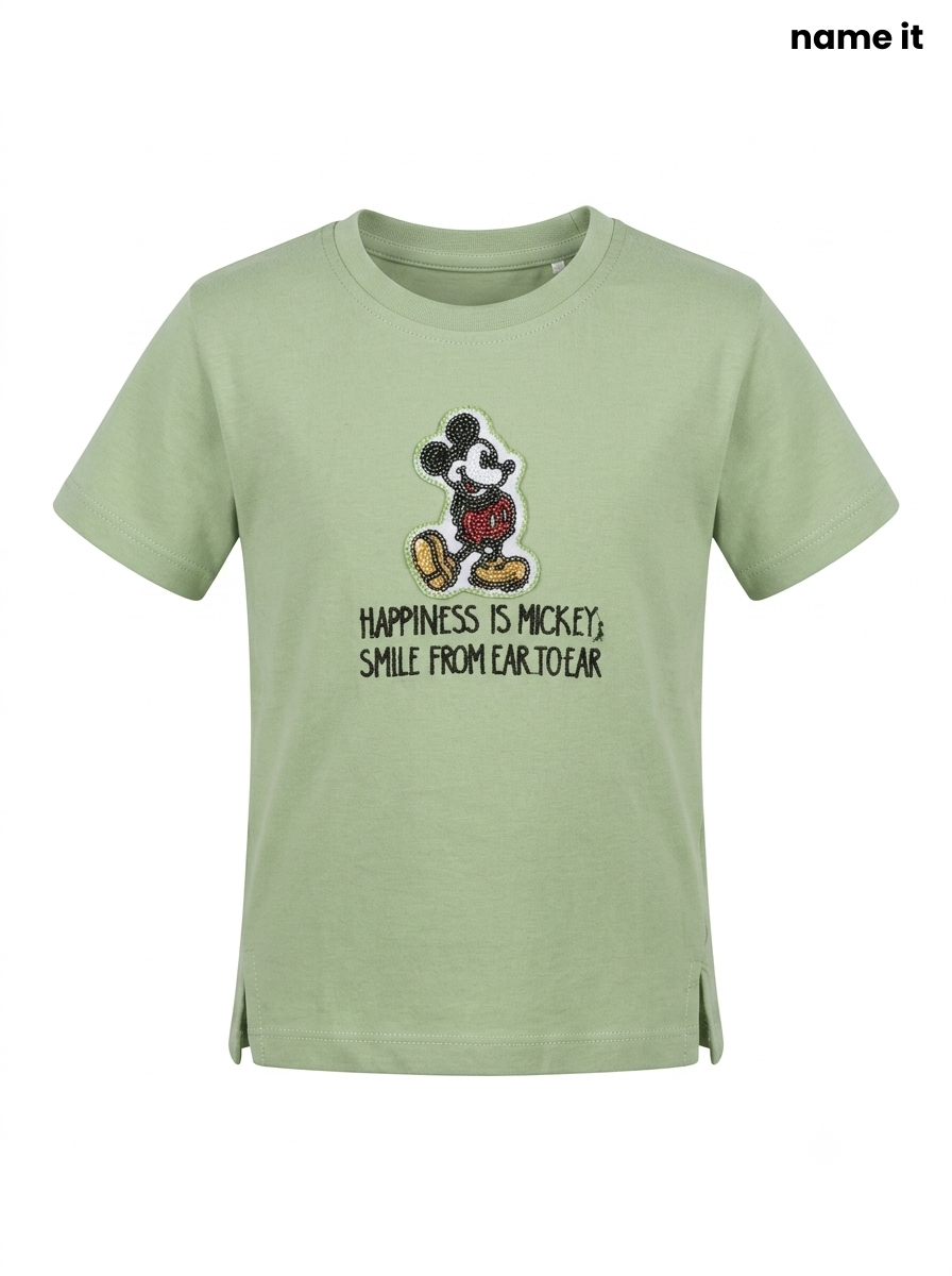 Kids' Disney Mickey Mouse "Smile From Ear To Ear" T-Shirt - Sage Green