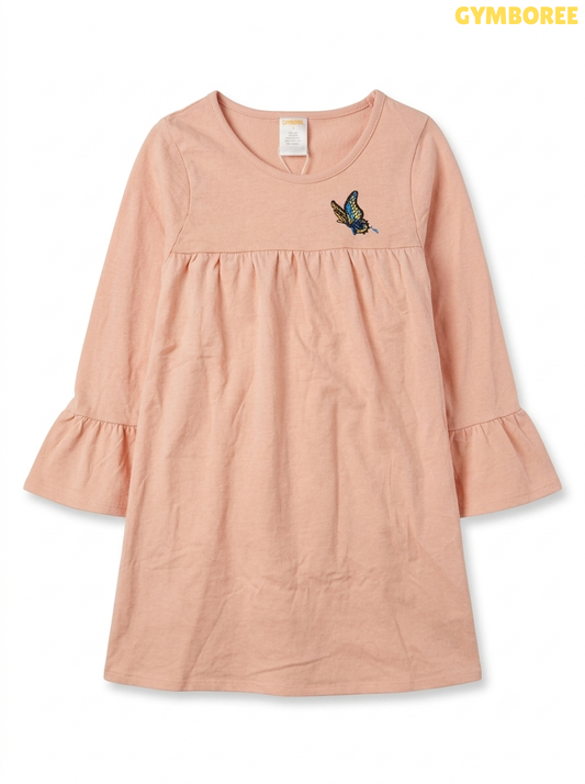 Girls Gymboree Peach Butterfly Embroidered Bell-Sleeve Dress