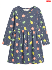 Girls H&M Blue Citrus Fruit Print Long-Sleeve Dress