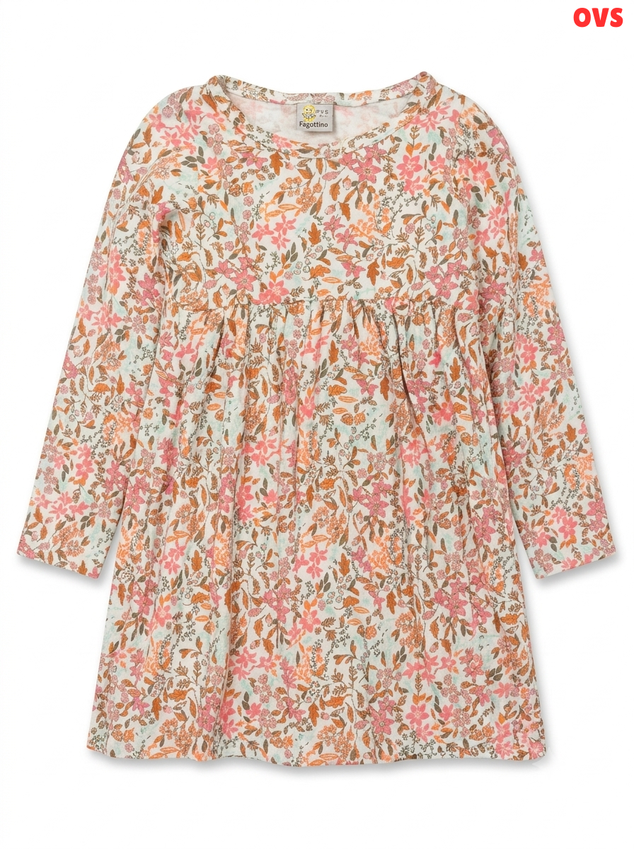 Girls OVS Fagottino Floral Print Long-Sleeve Dress