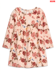 Girls H&M Pink Rose and Butterfly Print Long-Sleeve Dress