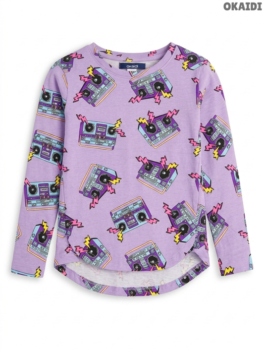 Girls Okaïdi Purple Boombox Print Long-Sleeve Top