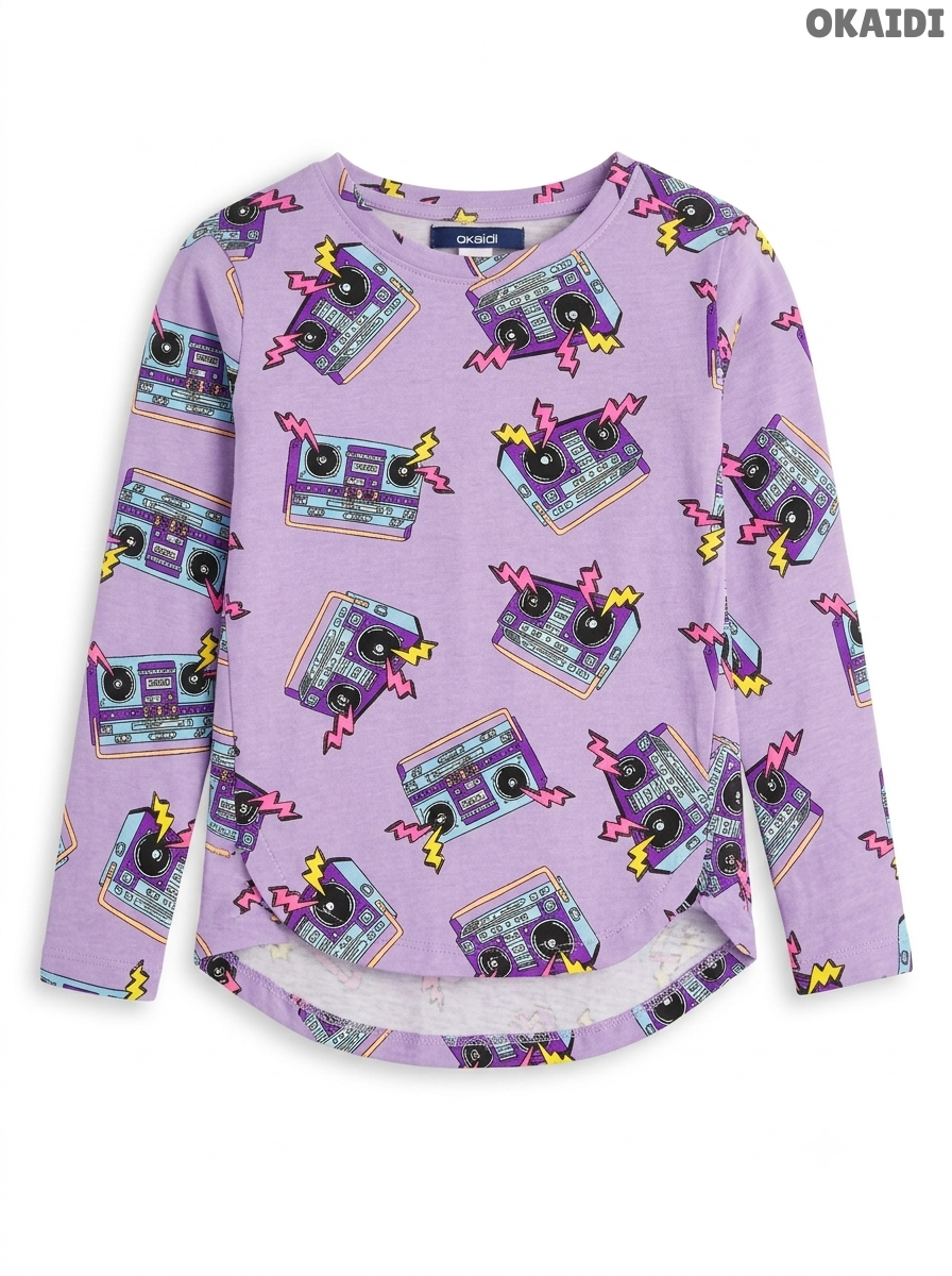 Girls Okaïdi Purple Boombox Print Long-Sleeve Top