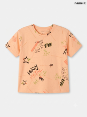 Kids' Peach Graffiti & "Heavy Metal" All-Over Print T-Shirt