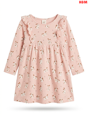 Girls H&M Pink Bunny Print Long-Sleeve Ruffle Dress