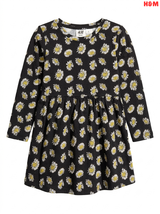 Girls' Daisy Print Long-Sleeve Jersey Dress
