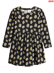 Girls' Daisy Print Long-Sleeve Jersey Dress