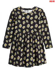Girls' Daisy Print Long-Sleeve Jersey Dress