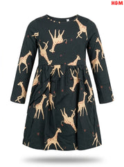 Girls' Giraffe Print Long-Sleeve Jersey Dress