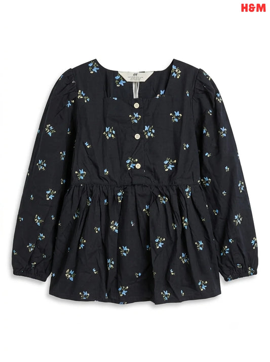Girls' Floral Long-Sleeve Peplum Top