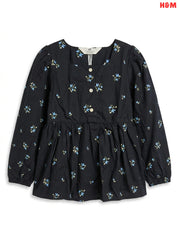 Girls' Floral Long-Sleeve Peplum Top