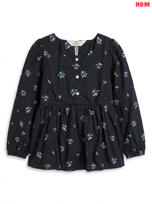 Girls' Floral Long-Sleeve Peplum Top
