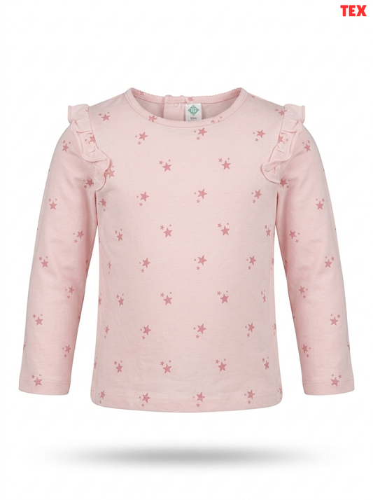 Girls' Star Print Ruffle-Shoulder Long-Sleeve Top