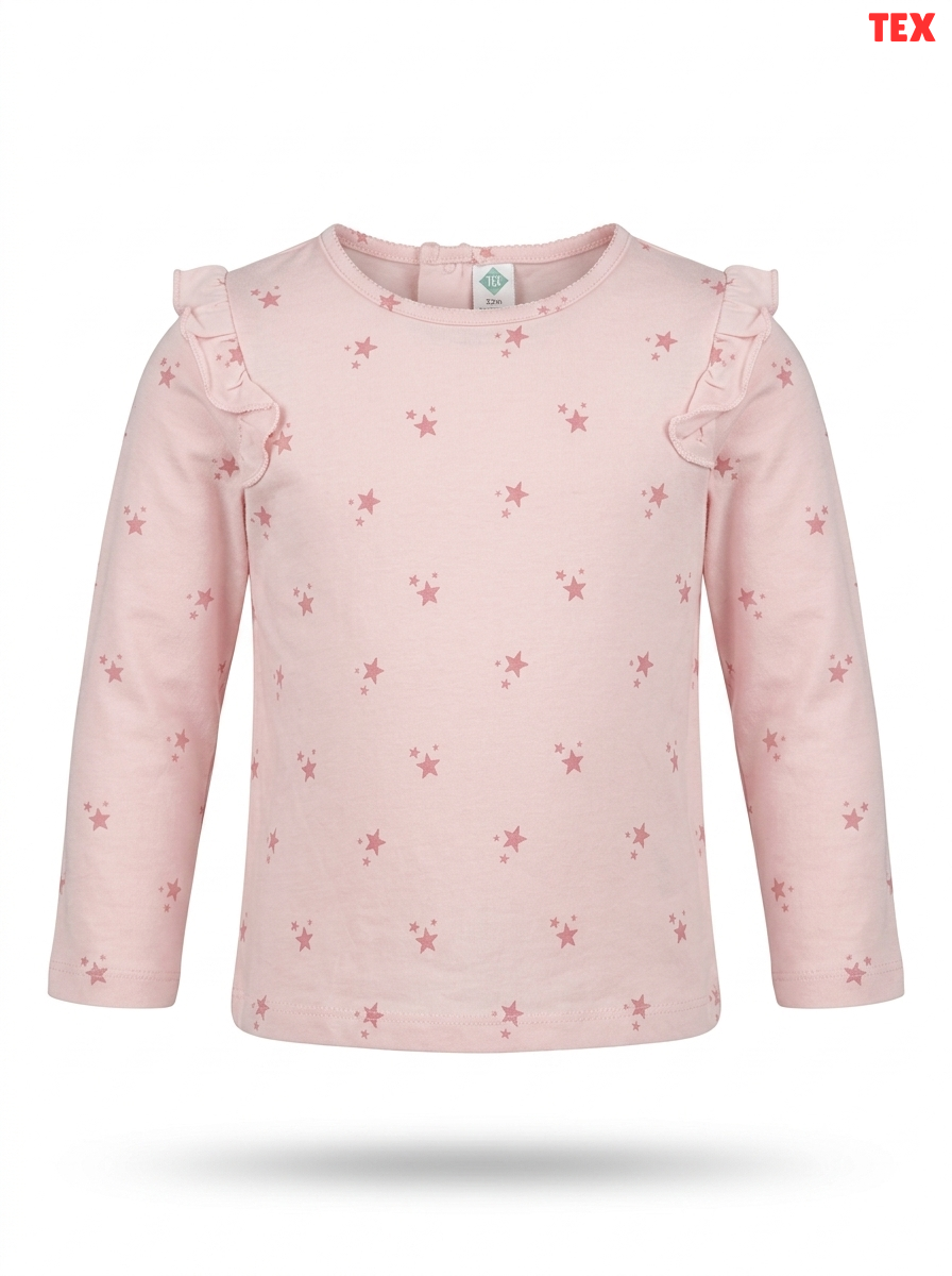 Girls' Star Print Ruffle-Shoulder Long-Sleeve Top