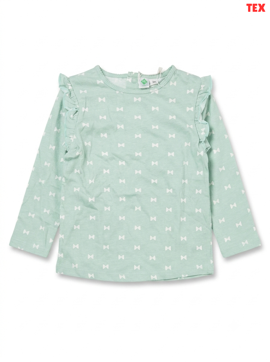 Baby / Girls' Mint Green Bow Print Ruffle-Shoulder Top