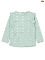 Baby / Girls' Mint Green Bow Print Ruffle-Shoulder Top