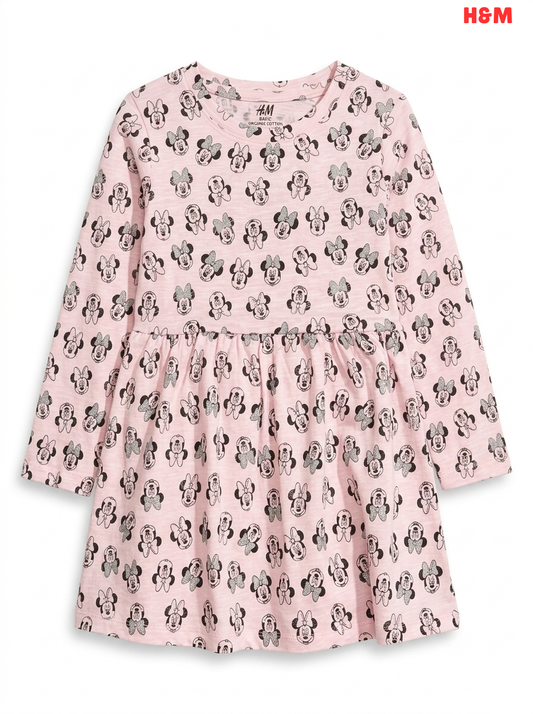 Girls' Minnie Mouse Print Long-Sleeve Dress