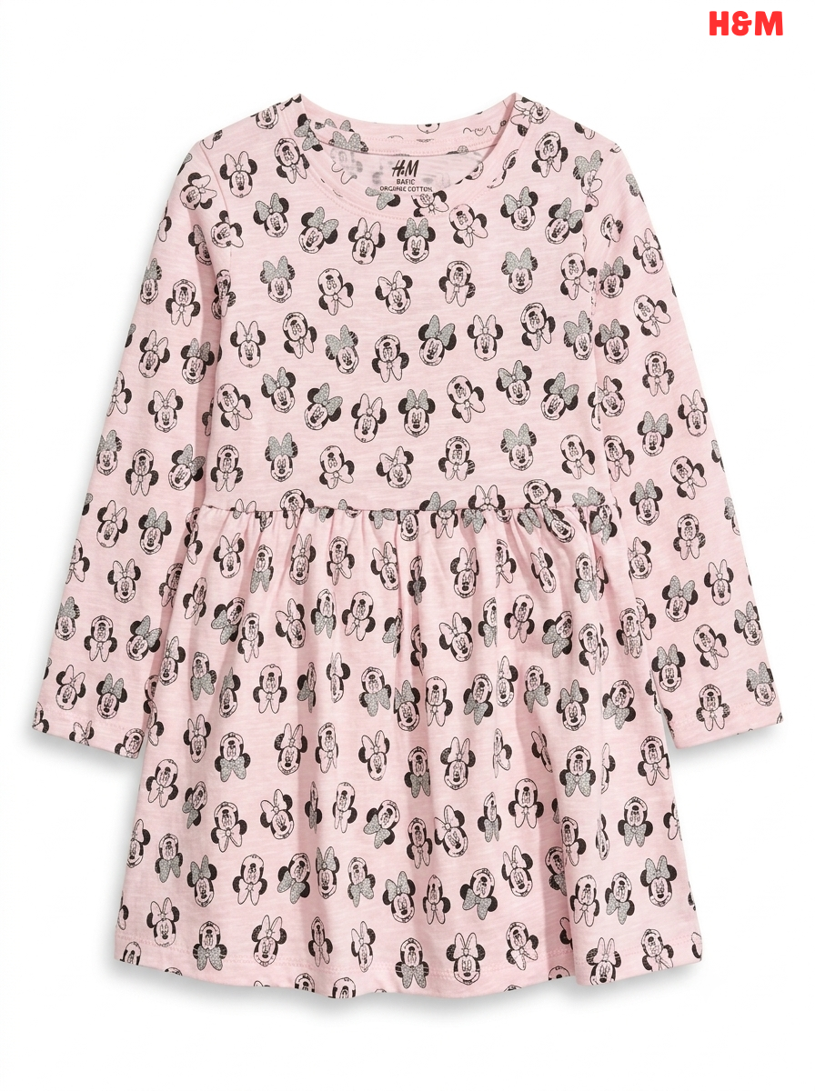 Girls' Minnie Mouse Print Long-Sleeve Dress