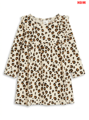 Girls' Leopard Print Ruffle-Shoulder Long-Sleeve Dress