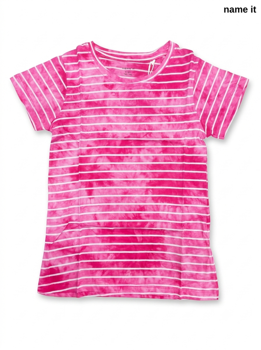 NAME IT Girls’ Pink Tie-Dye Striped T-Shirt