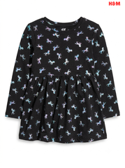 Girls' Glitter Unicorn Print Long-Sleeve Dress
