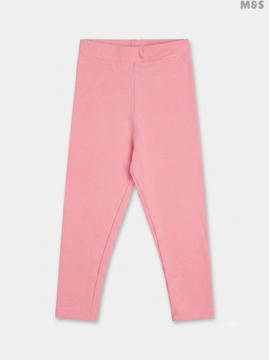 Girls' Plain Pink Cotton Leggings