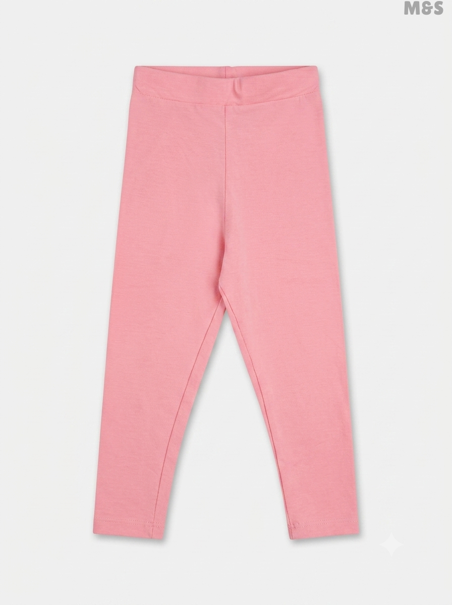 Girls' Plain Pink Cotton Leggings