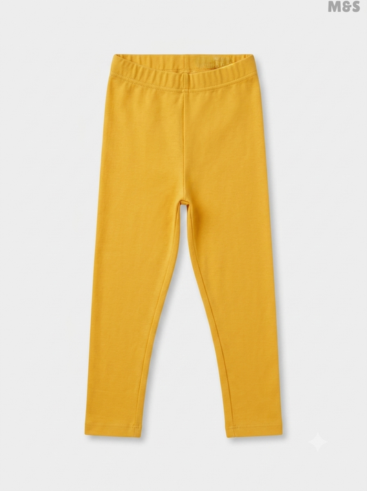 Girls' Plain Mustard Yellow Cotton Leggings