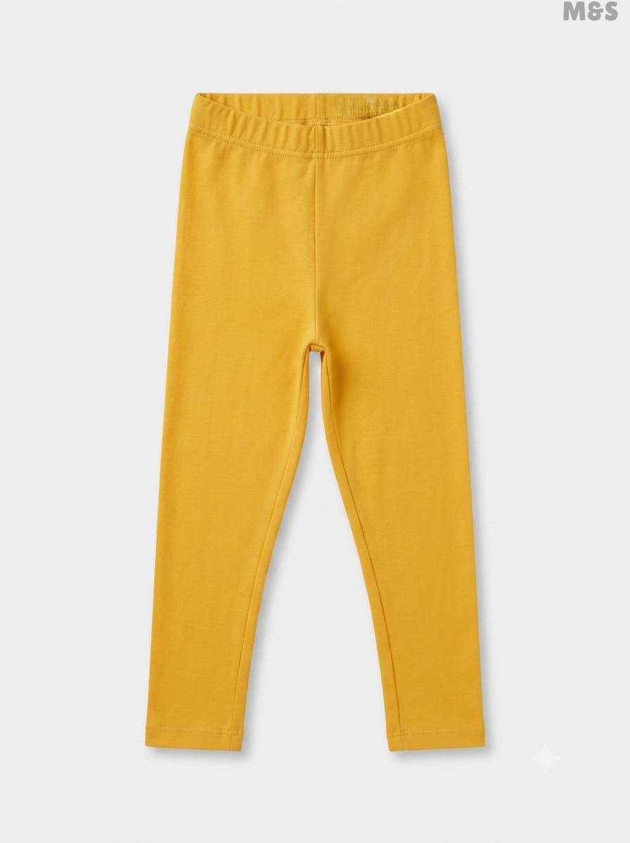 Girls' Plain Mustard Yellow Cotton Leggings
