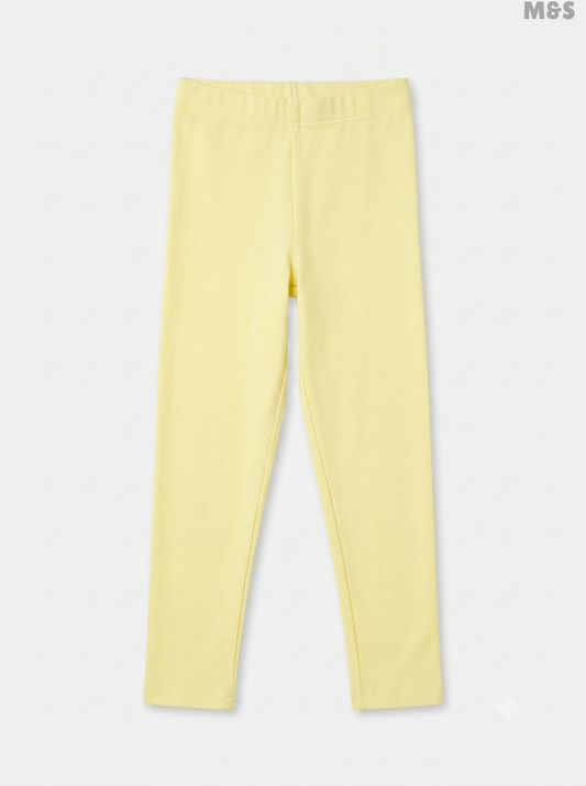 Girls' Plain Pastel Yellow Cotton Leggings