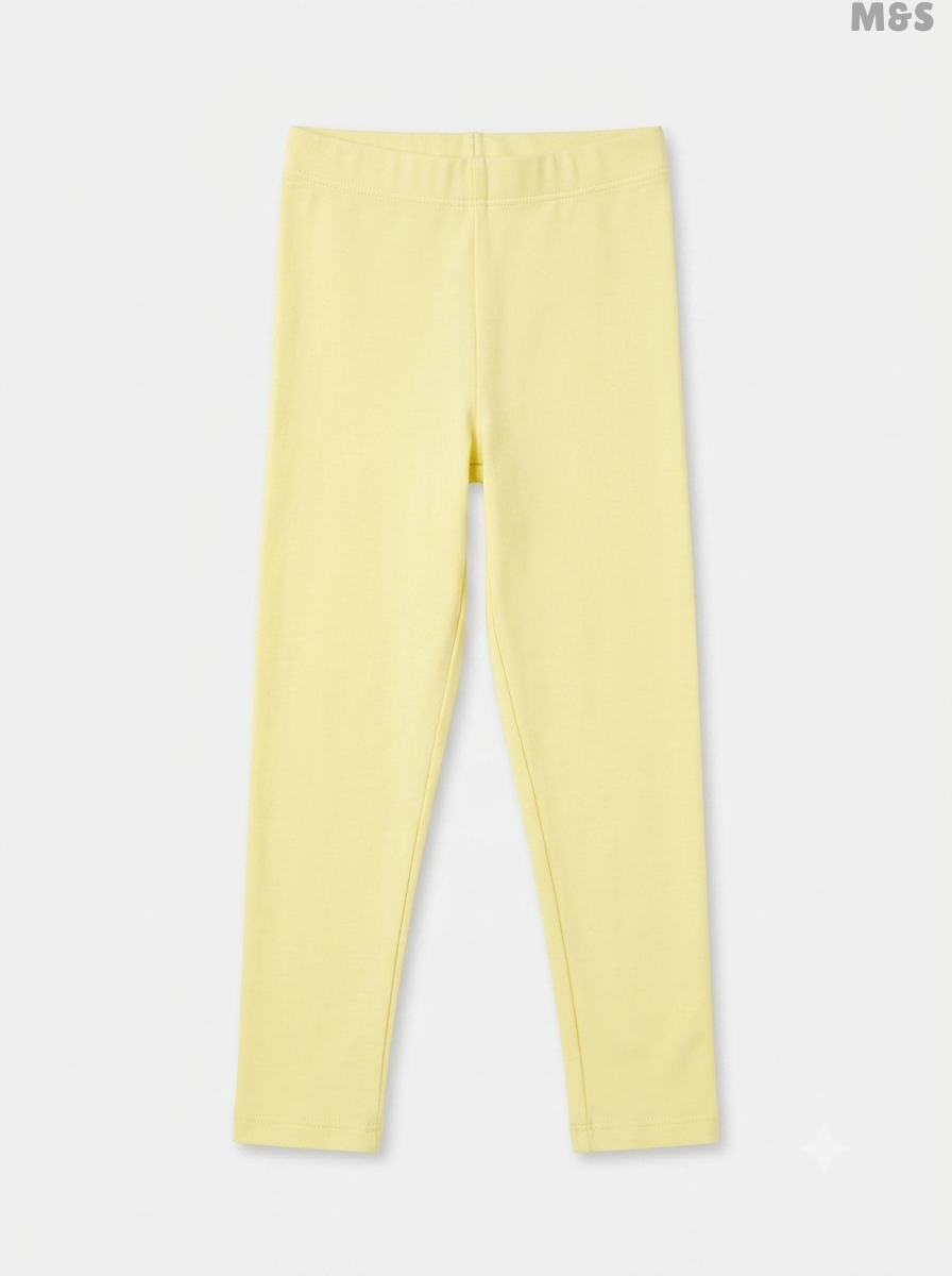 Girls' Plain Pastel Yellow Cotton Leggings