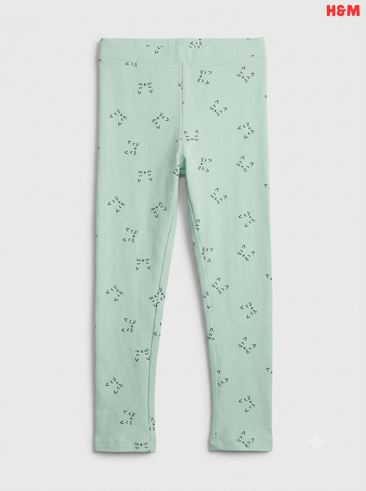 Kids' Mint Green Cat Print Leggings