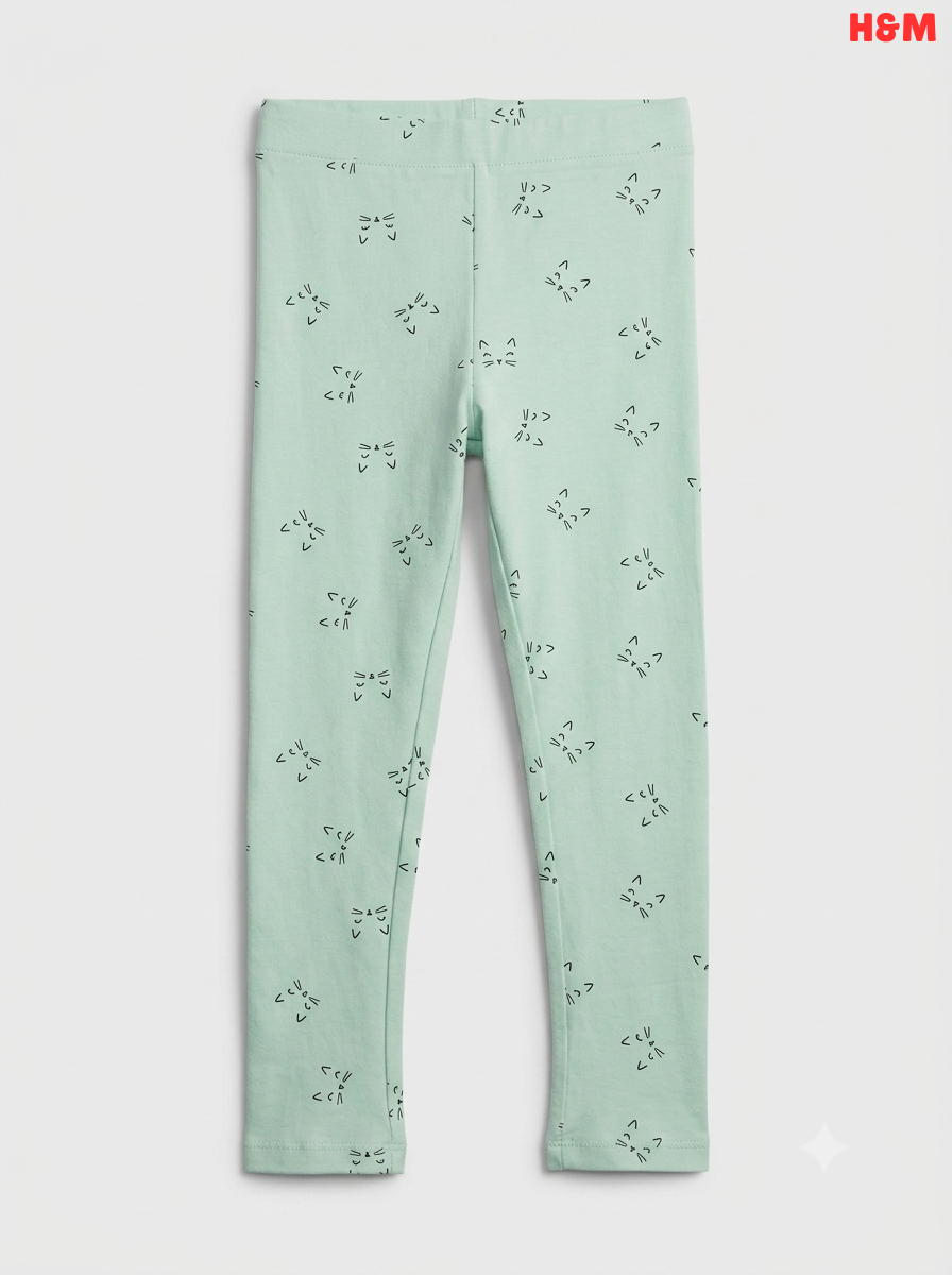Kids' Mint Green Cat Print Leggings