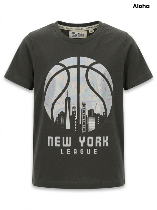 "New York League" Basketball T-Shirt - Dark Charcoal