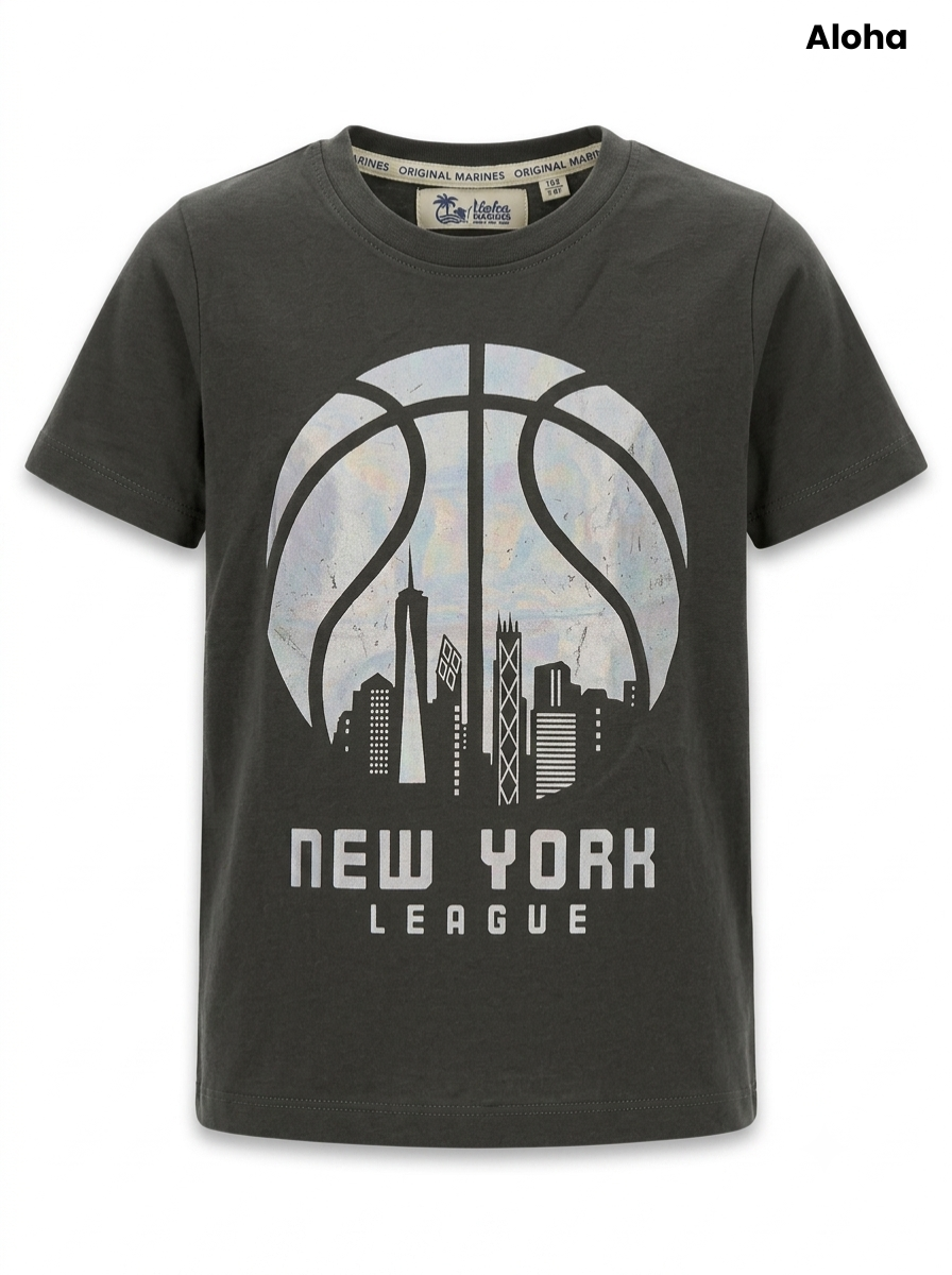 "New York League" Basketball T-Shirt - Dark Charcoal