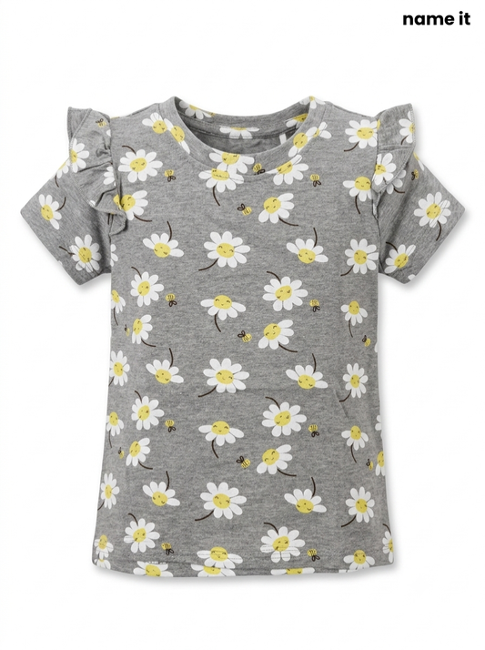 Girls' Daisy & Bee Ruffle-Sleeve T-Shirt - Grey Melange