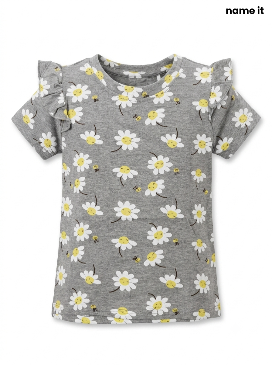 Girls' Daisy & Bee Ruffle-Sleeve T-Shirt - Grey Melange