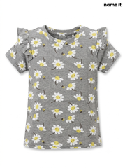 Girls' Daisy & Bee Ruffle-Sleeve T-Shirt - Grey Melange