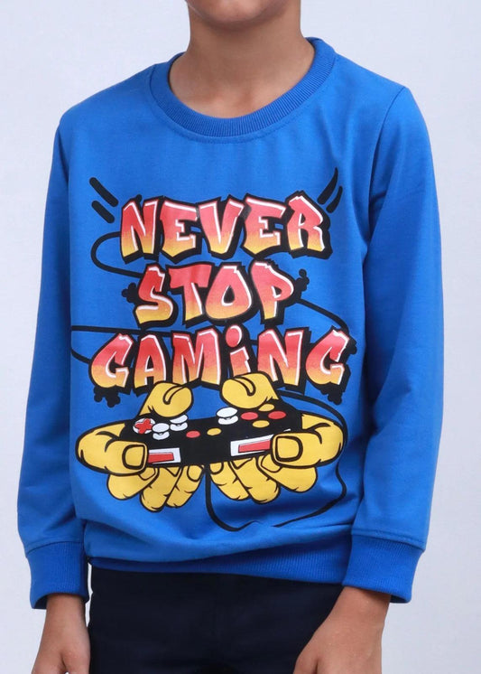 NEXT BLUE NEVER STOP GAMING PRINTED SWEATSHIRT - SMgarment's