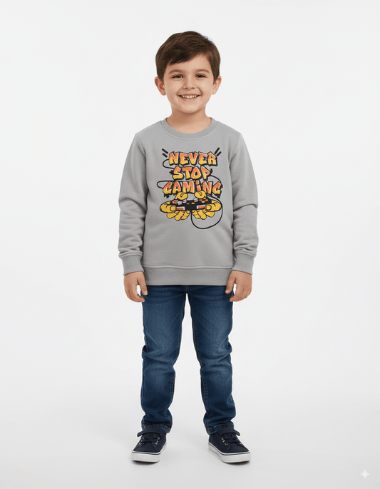 NEXT BOY'S GRAY NEVER STOP GAMING PRINTED SWEATSHIRT - Smgarment's