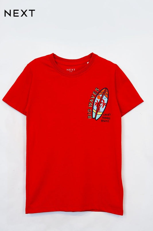 NEXT Boys’ Red “Big Waves” Surf Graphic T-Shirt – Hawaii Summer Vibes - Smgarment's