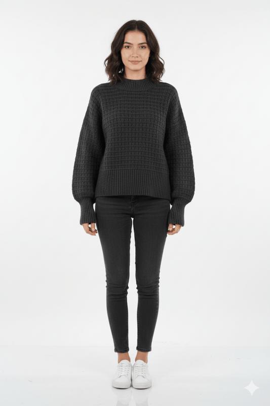 OAKRIDGE WOMENS CHUNKY BLACK SWEATER - Smgarment's