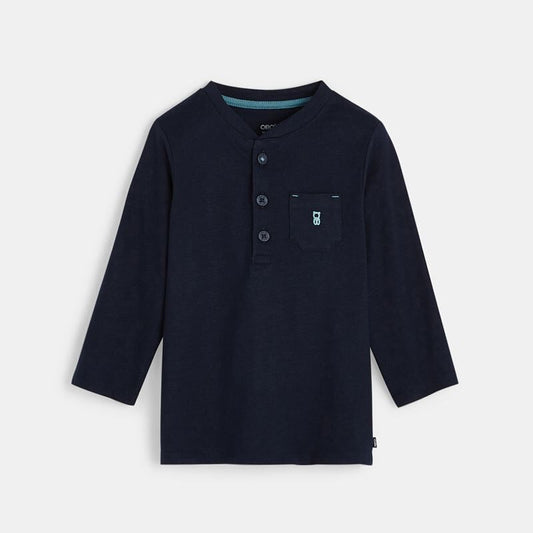 OKAIDI OBAIBI T-shirt with Tunisian collar in solid color flamé organic cotton for boy - Smgarment's