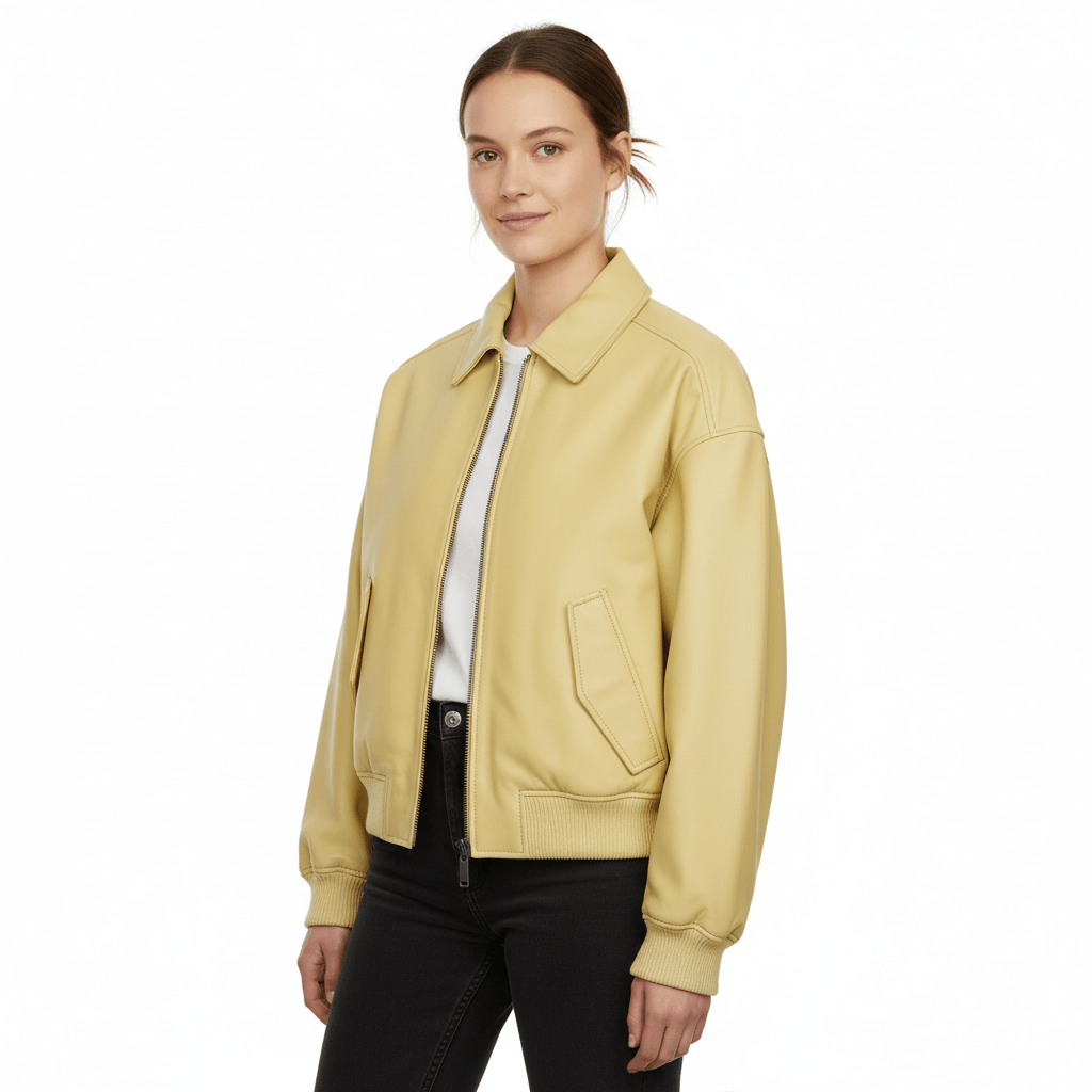 Oversized Harrington Leather Jacket - Smgarment's