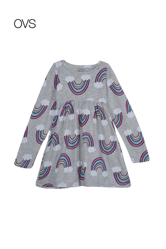 OVS Kids Girls Grey Long Sleeve Rainbow Print Dress - Smgarment's