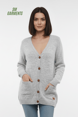 OXMO Knit Cardigan Philemona in Light Grey - Smgarment's